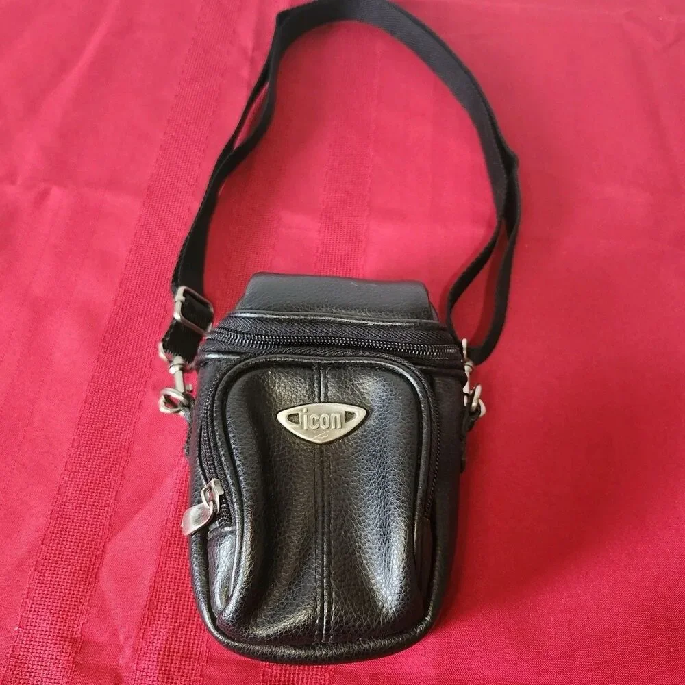 Vintage ICON Faux Leather Camera Bag Case Shoulder Strap Black